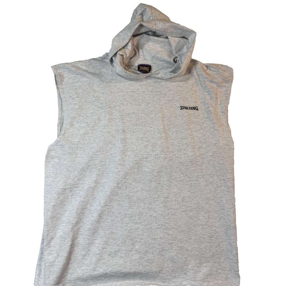 Vintage 90s Spalding Cutt Off Shirt Mens LG Gray Sleeveless Hooded Sports USA